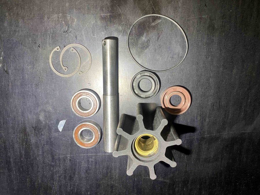 Water Pump Rebuild Kit with shaft, impeller, seals, bearing and hardware, AM1010