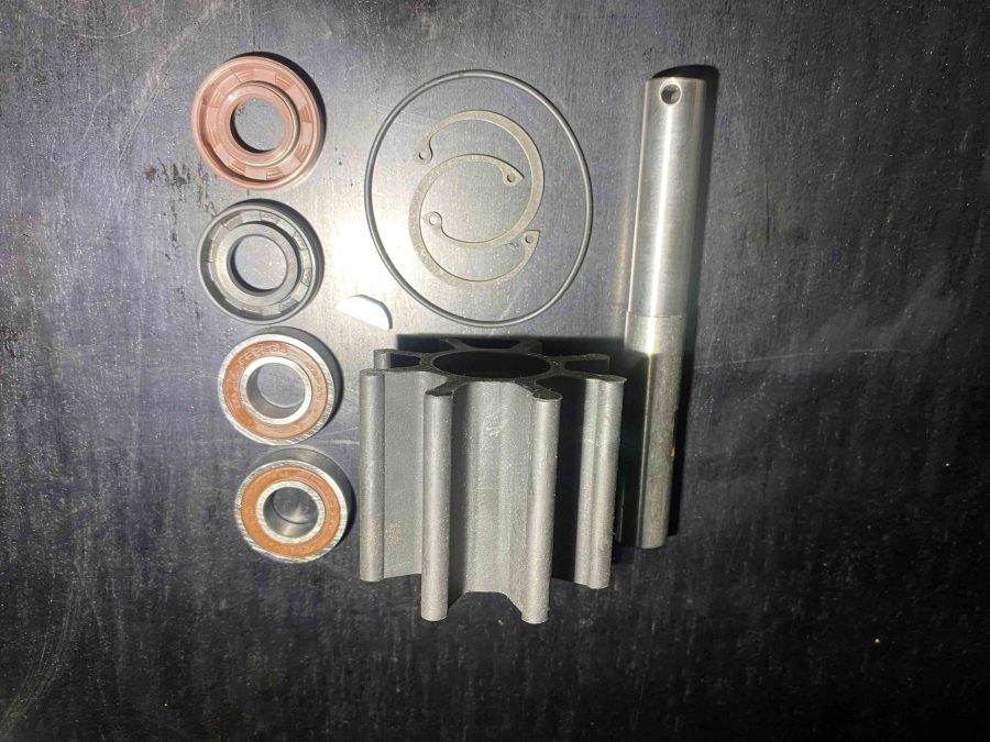 Water Pump Rebuild Kit with shaft, impeller, seals, bearing and hardware, AM1010