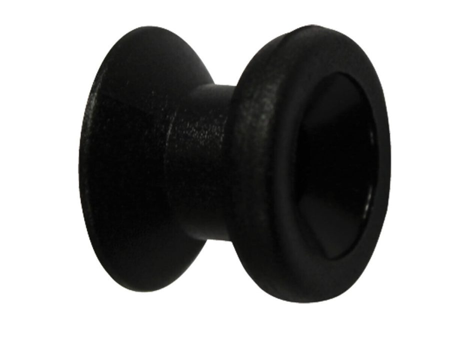 Black plastic shock cord button for marine bungee cords
