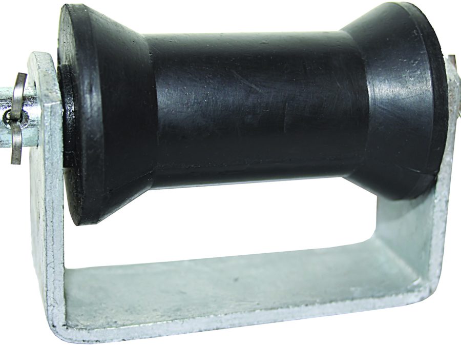 Bracket and Roller 100mm assembly with black rubber cotton-reel and galvanised bracket RWB4641