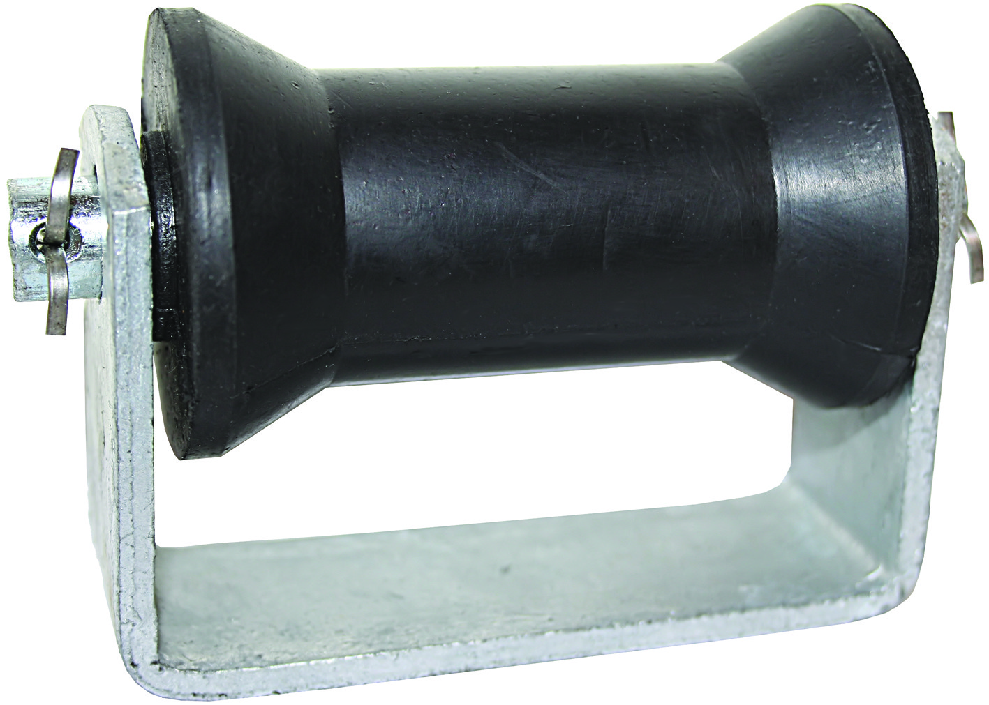 Bracket and Roller 100mm assembly with black rubber cotton-reel and galvanised bracket RWB4641